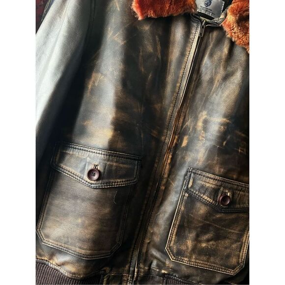 The leather Gem G-1 Aviator A-2 Bomber Brown Navy Flight Jacket 2X - Picture 6 of 8